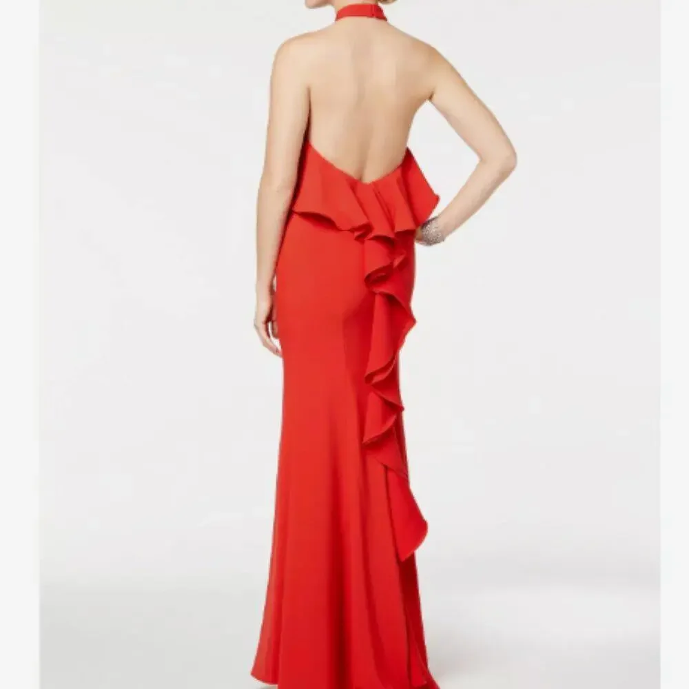 NWT Xscape Red Long Halter Low Back Maxi Dress Gown Size 2 / Small - Picture 4 of 9